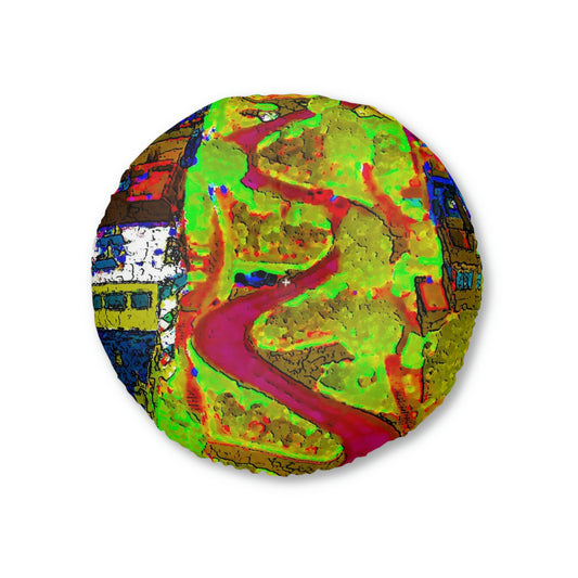 Tufted Floor Pillow, Round ... A Crazy Street ... 'Eight Winding Curve-Switchbacks' ... "Lombard Street, San Francisco, CA' ... Family Archives: 1970's ... Original Works ...