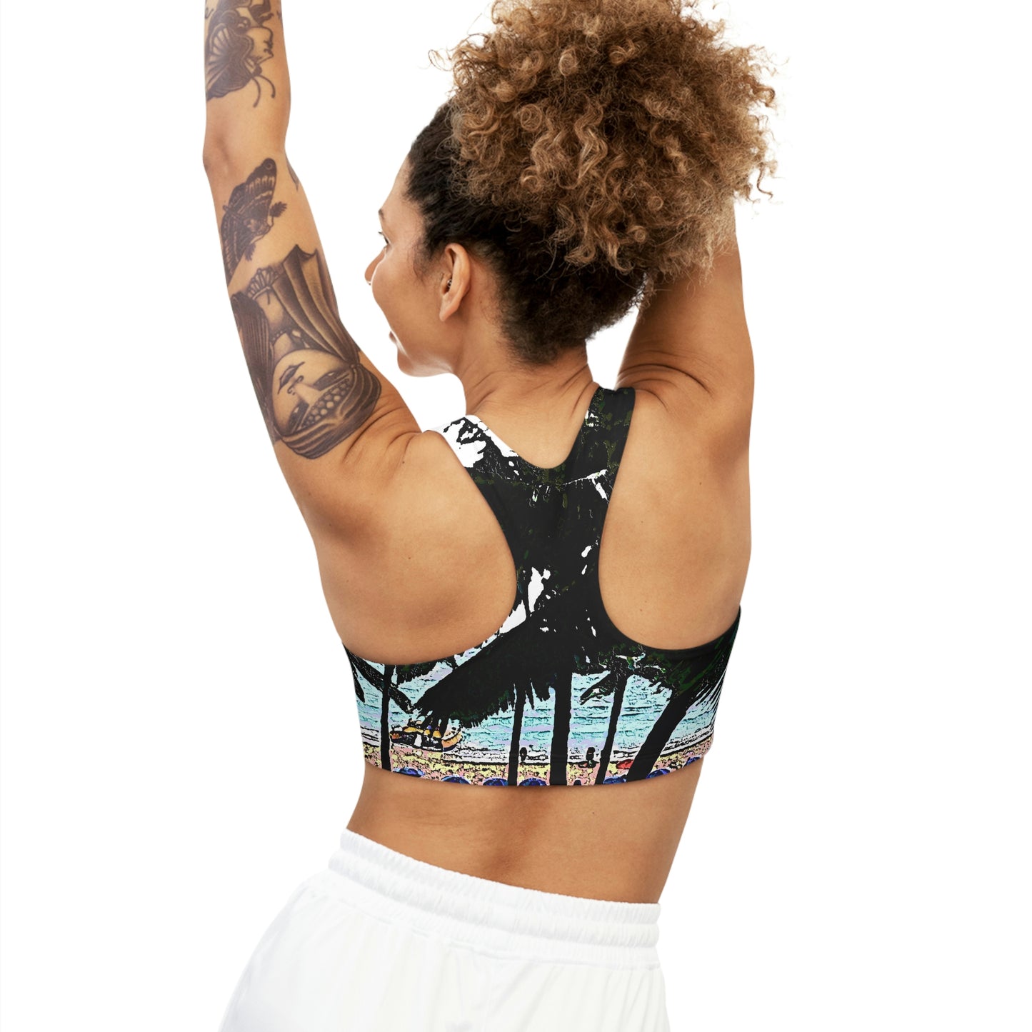 Seamless Sports Bra (AOP) ...  "A Beautiful Beach Amongst The Palms" ... The Outrigger Waikiki, Honolulu, Oahu ... Original Works ...
