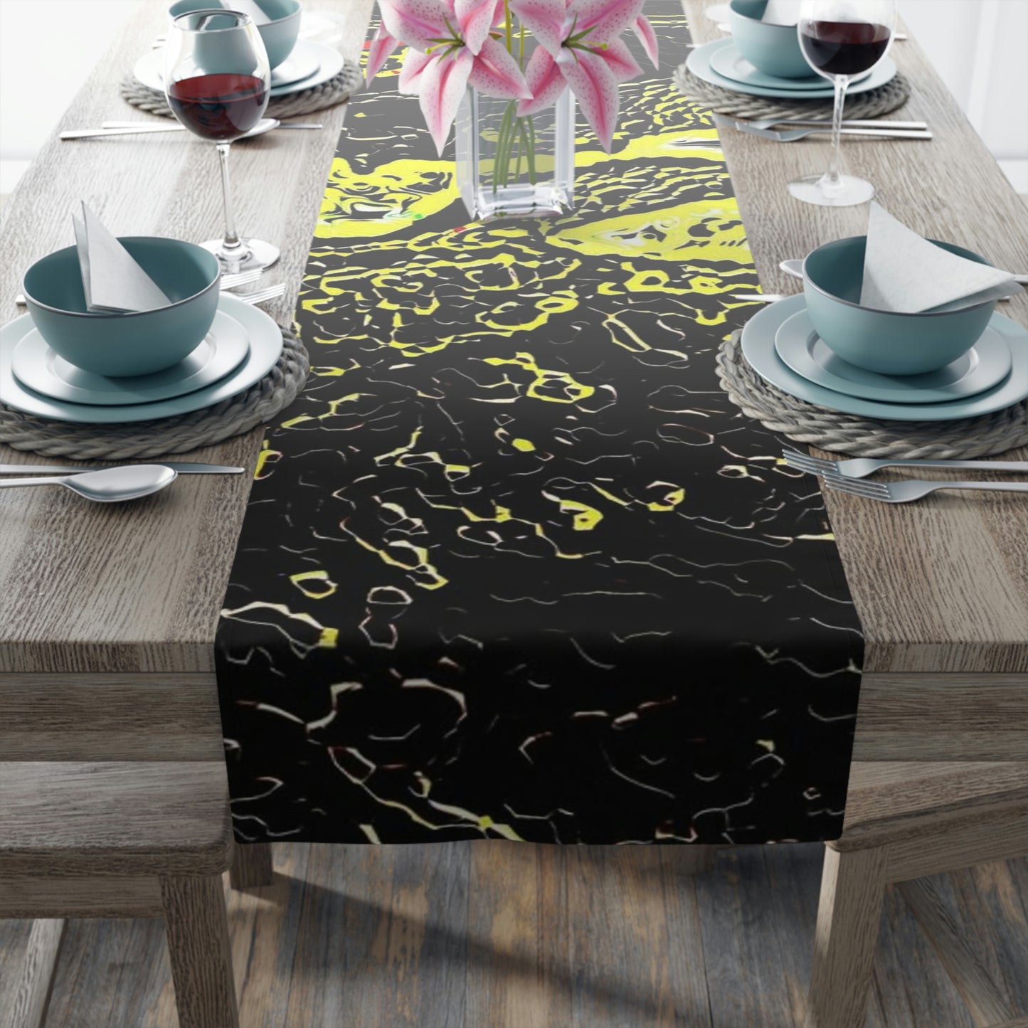 Table Runner (Cotton, Poly) ... "Snow Vehicle In Snow Storm At-Rest" ... Circa 12Mar23 ... Central Idaho ... 18-Hours Rendering Time: Original Works ...