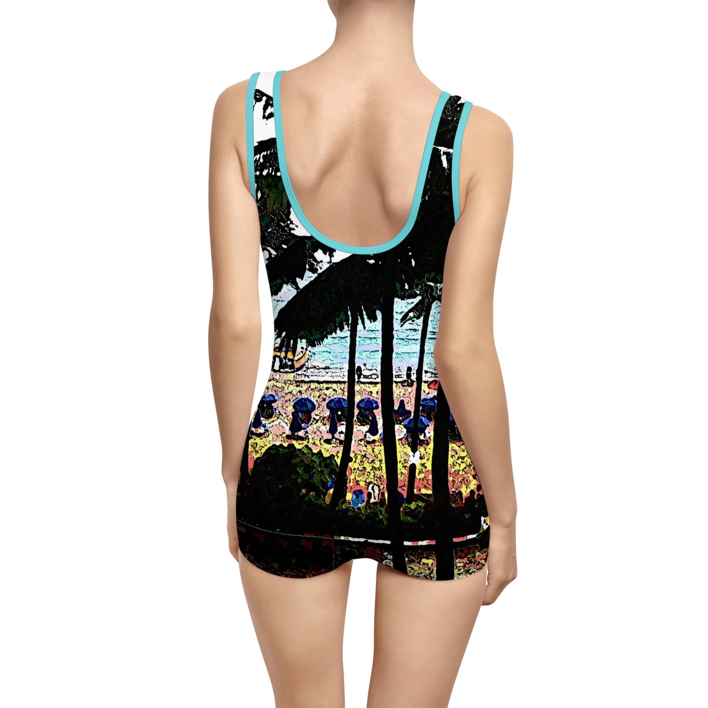 Women's Vintage Swimsuit ...  "A Beautiful Beach Amongst The Palms" ... The Outrigger Waikiki, Honolulu, Oahu ... Original Works ...