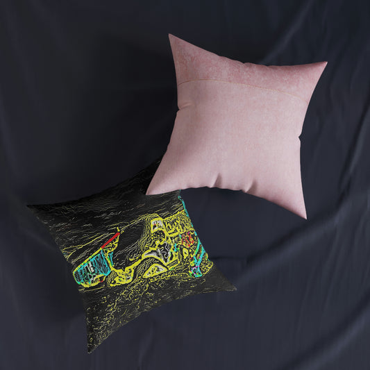 Square Pillow - Pink Back ...  "Snow Vehicle In Snow Storm At-Rest" ... Circa 12Mar23 ... Central Idaho ... 18-Hours Rendering Time: Original Works ...