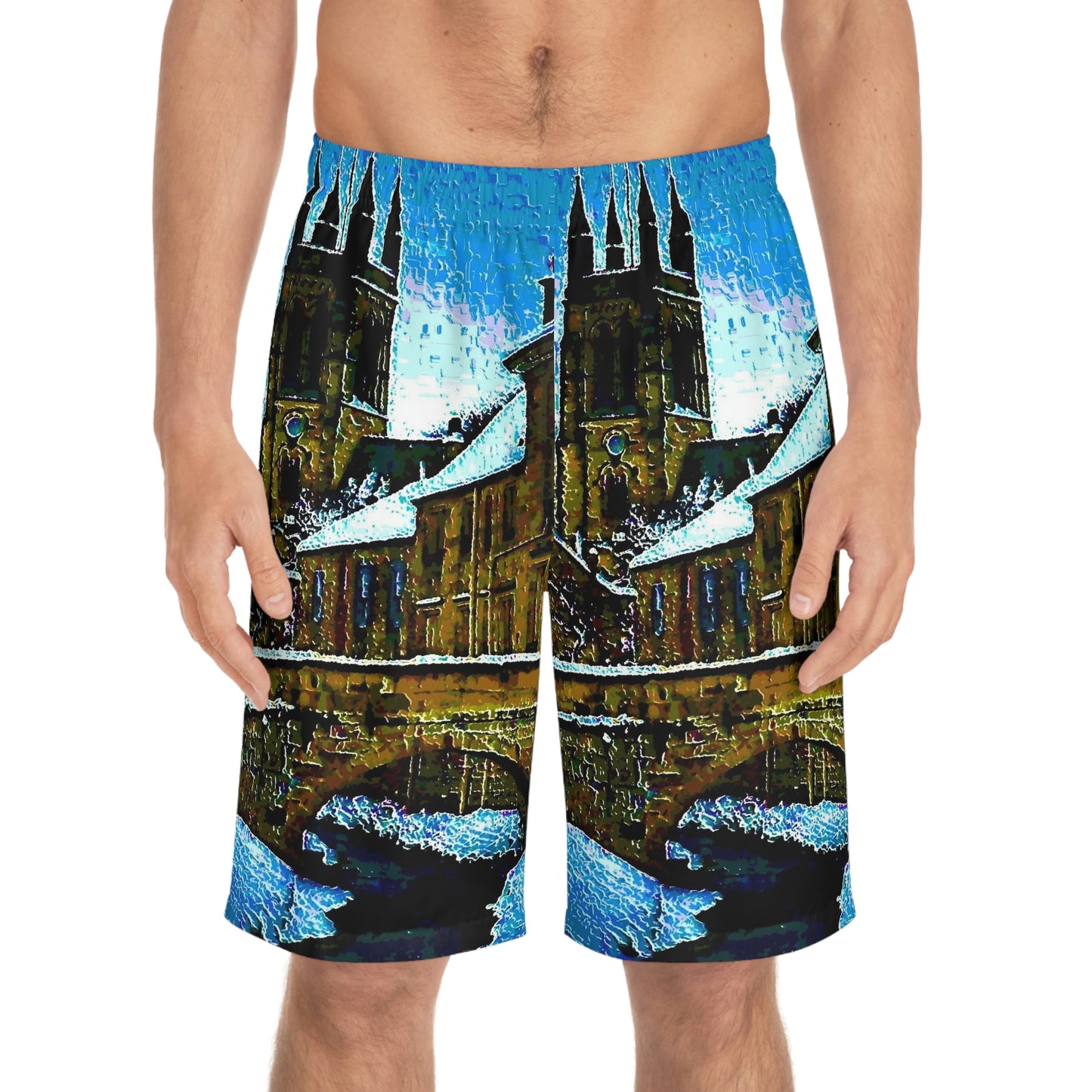 Men's Board Shorts (AOP) ... Walikng The Streets & Alleys ... 'Strolling The Canals ... '  ... Original Works  ...