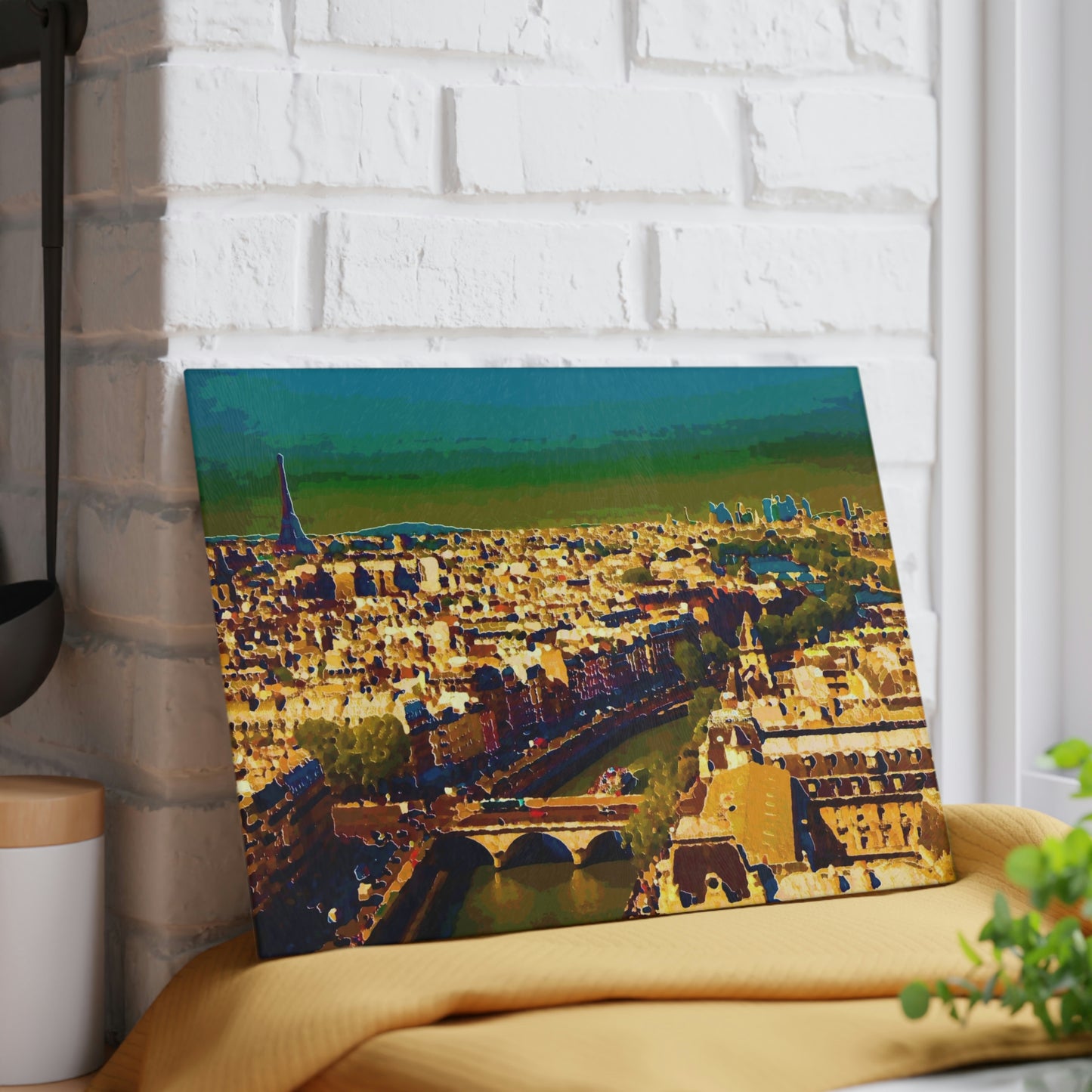 Glass Cutting Board ... Au Paris ... "Along The River Seine" ... Barbara Joan Bonnell-Holt: 1972 ... Original Works ...