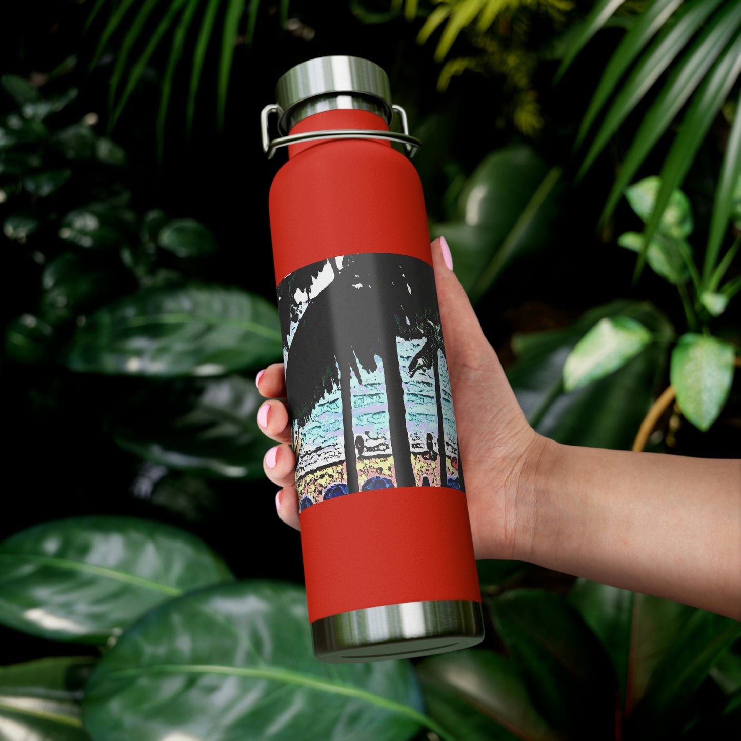 Copper Vacuum Insulated Bottle, 22oz ... "A Beautiful Beach Amongst The Palms" ... The Outrigger Waikiki, Honolulu, Oahu ... Original Works ...