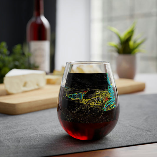 Stemless Wine Glass, 11.75oz ... "Snow Vehicle In Snow Storm At-Rest" ... Circa 12Mar23 ... Central Idaho ... 18-Hours Rendering Time: Original Works ...