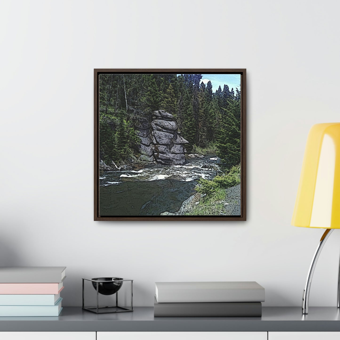 Gallery Canvas Wraps, Square Frame ...  "I Am Innocent" ... Tricky-Dick Immortalized ... Nixon Rock: Along The River ... Central Idaho, Summer 2020 ... Original Works ...