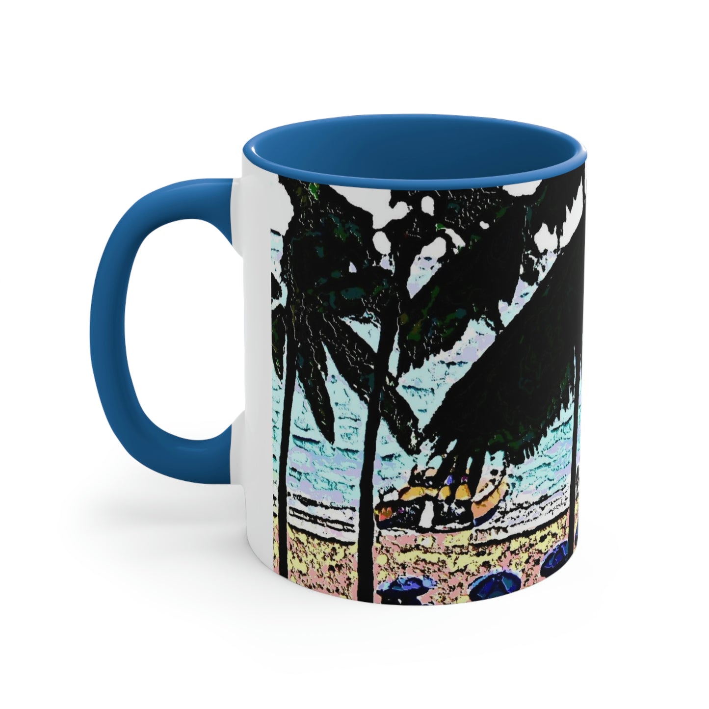 Accent Coffee Mug, 11oz ... "A Beautiful Beach Amongst The Palms" ... The Outrigger Waikiki, Honolulu, Oahu ... Original Works ...