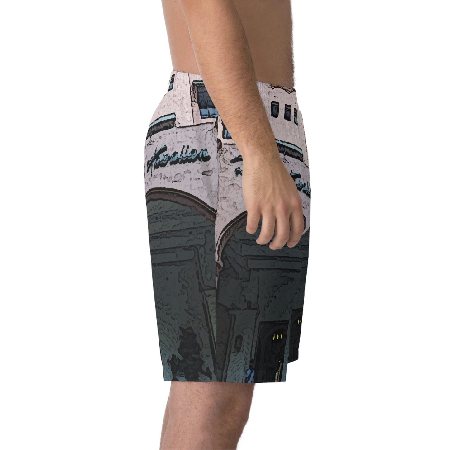 Men's Elastic Beach Shorts (AOP) ...  "La Grande Entree" At: 'The Pink Palace' ... The Royal Hawai'ian ... Honolulu, HI ... '27Oct2014' ... Original Works ...