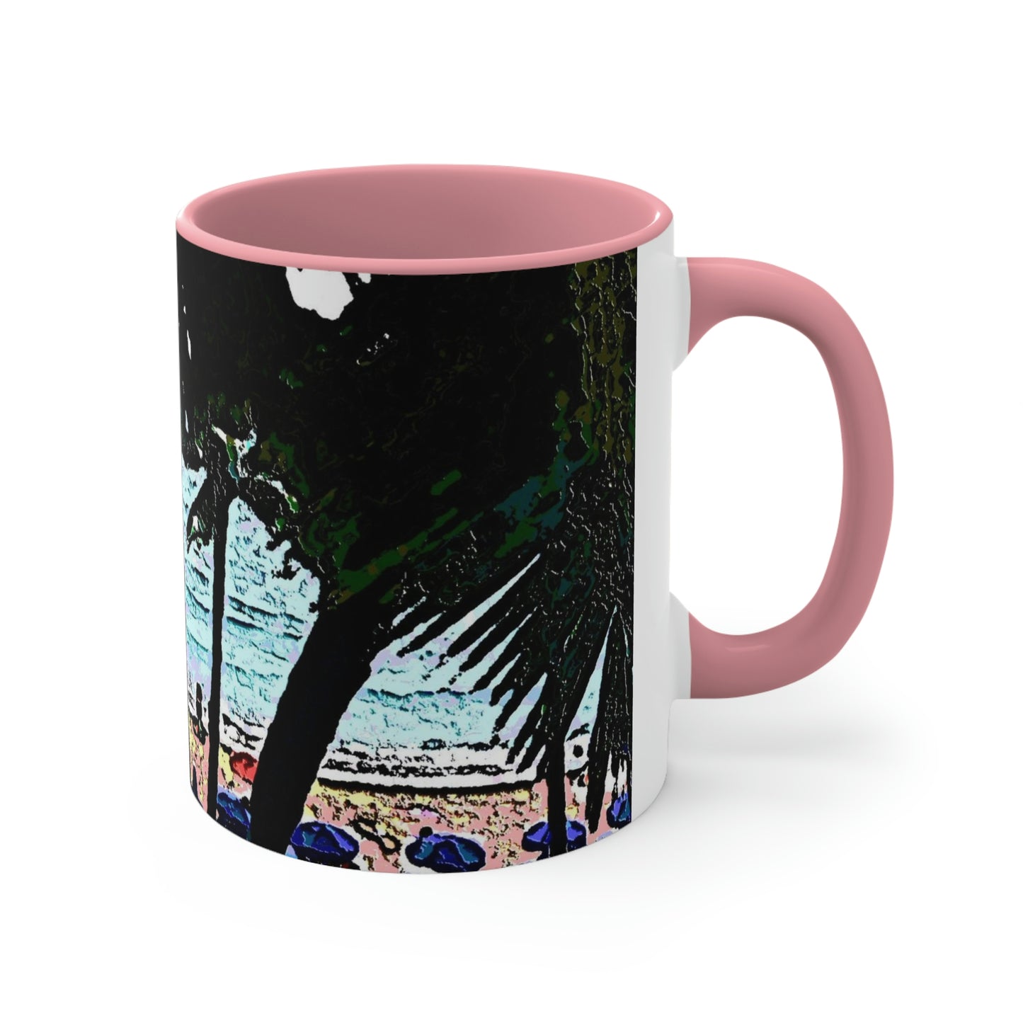 Accent Coffee Mug, 11oz ... "A Beautiful Beach Amongst The Palms" ... The Outrigger Waikiki, Honolulu, Oahu ... Original Works ...