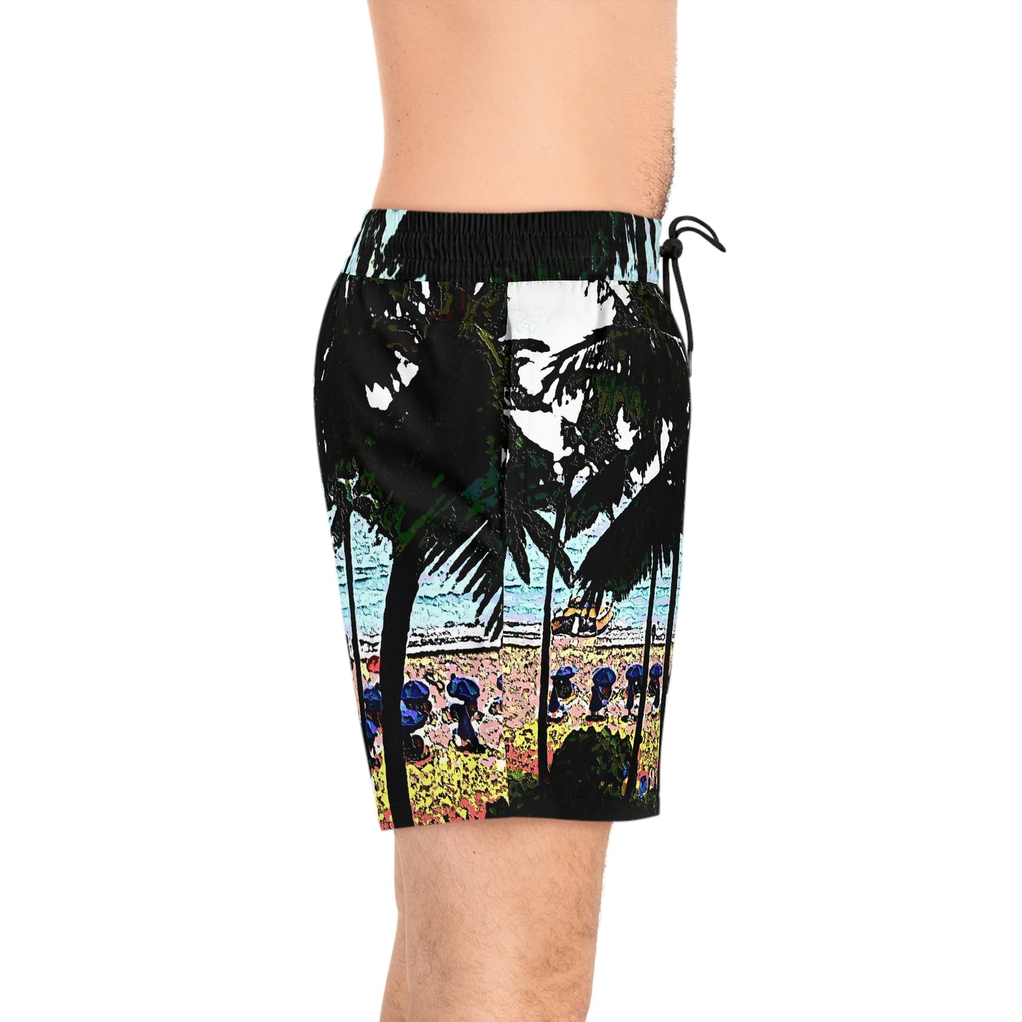 Men's Mid-Length Swim Shorts (AOP) ... "A Beautiful Beach Amongst The Palms" ... The Outrigger Waikiki, Honolulu, Oahu ... Original Works ...