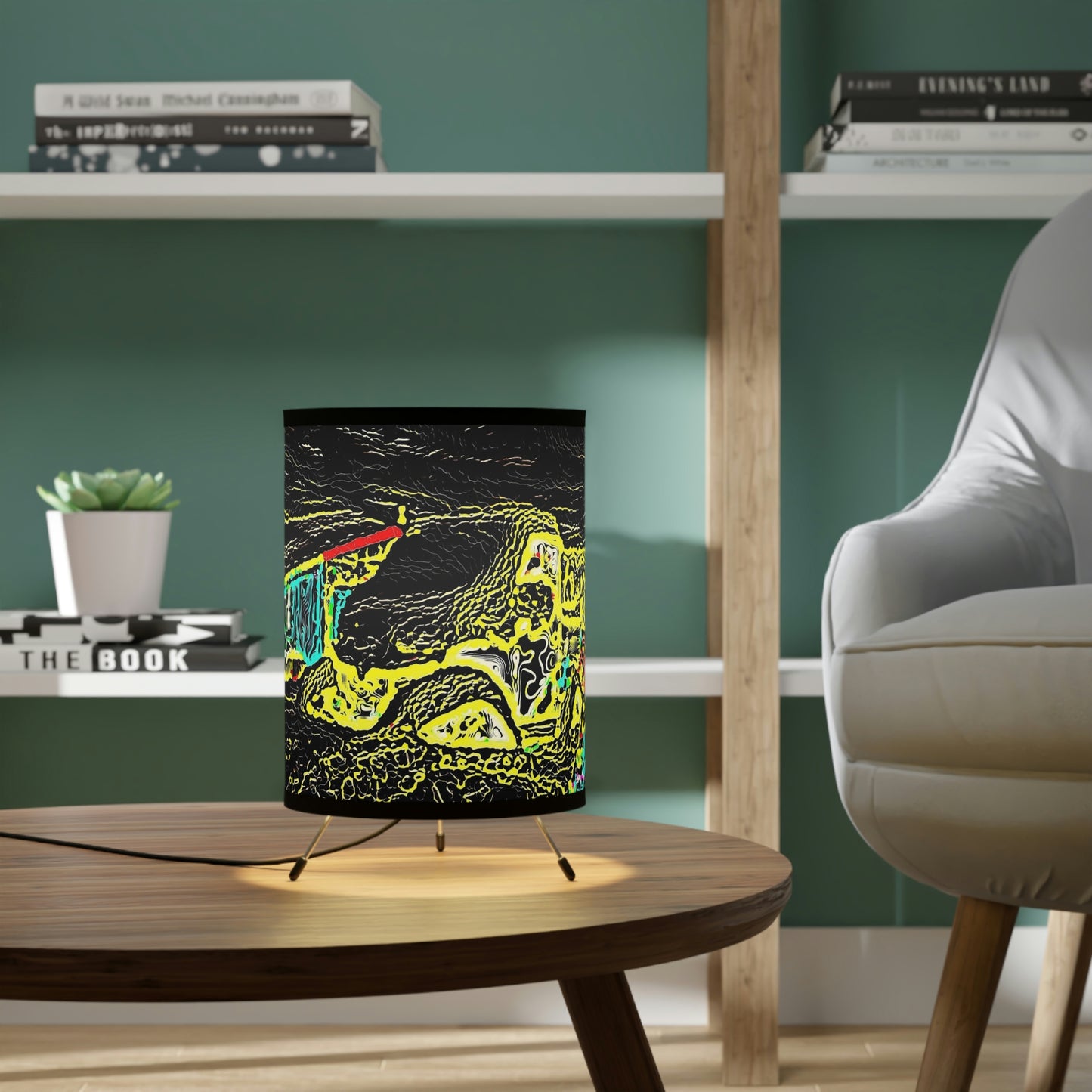 Tripod Lamp with High-Res Printed Shade, US\CA plug ... "Snow Vehicle In Snow Storm At-Rest" ... Circa 12Mar23 ... Central Idaho ... 18-Hours Rendering Time: Original Works ...