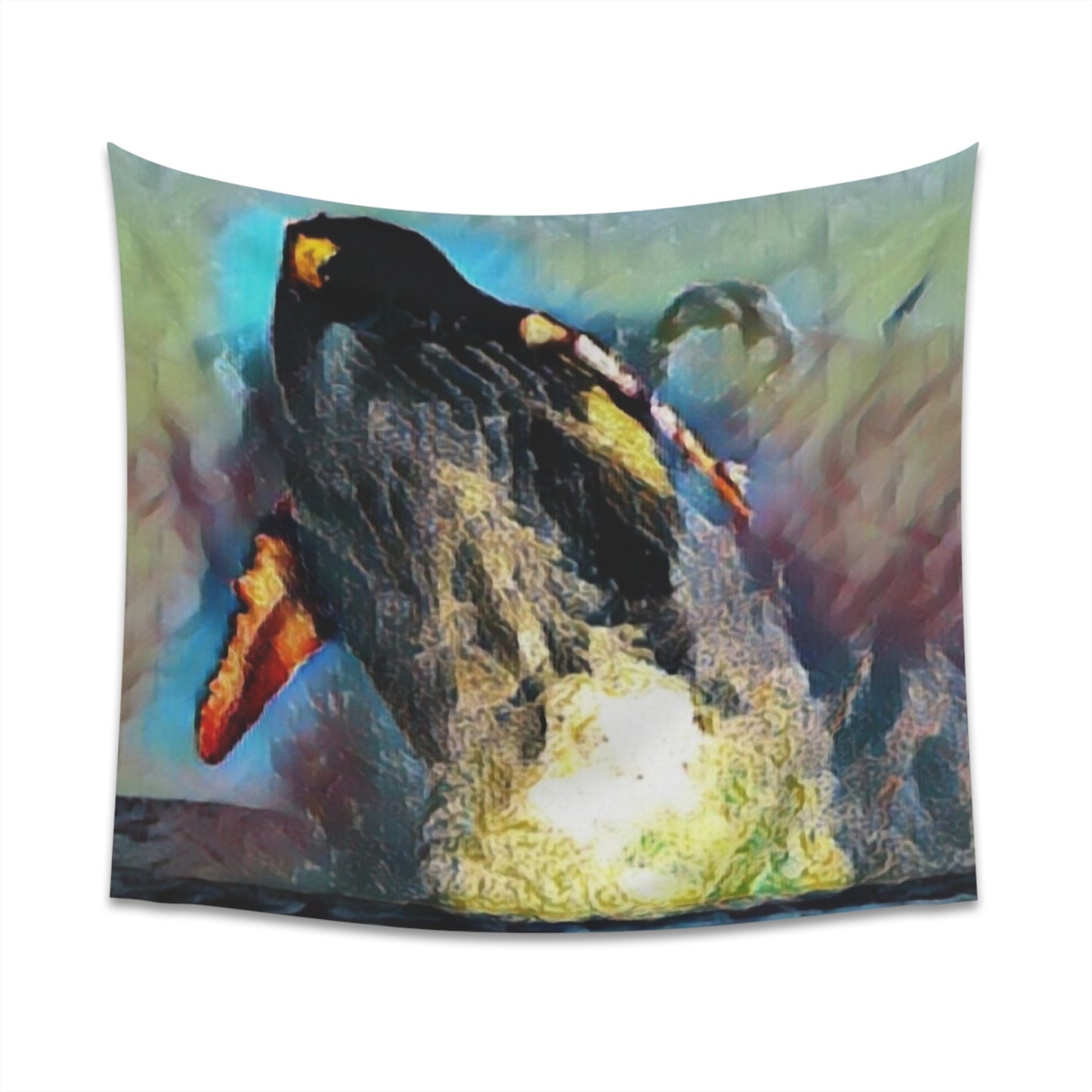 Printed Wall Tapestry ... An Extraordinary Humpback Breach ... 'With Explosive Energy' ... Family Archives (KPH) ... Circa: 21st Century. Maui, HI ... Original Works ...