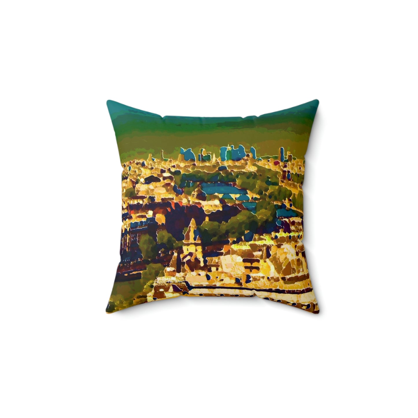 Spun Polyester Square Pillow ... Au Paris ... "Along The River Seine" ... Barbara Joan Bonnell-Holt: 1972 ... Original Works ...