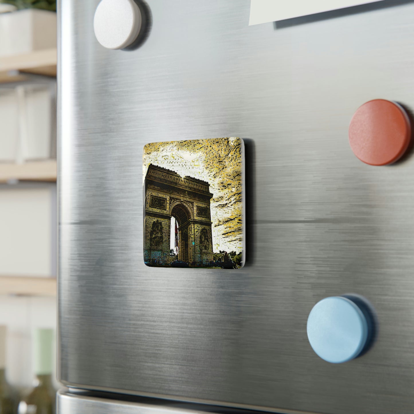 Porcelain Magnet, Square ...  L'Arc de Triomphe ... 'Barbara Joan Bonnell-Holt Photo' ... Circa 1972 ... Oringinal Works ...
