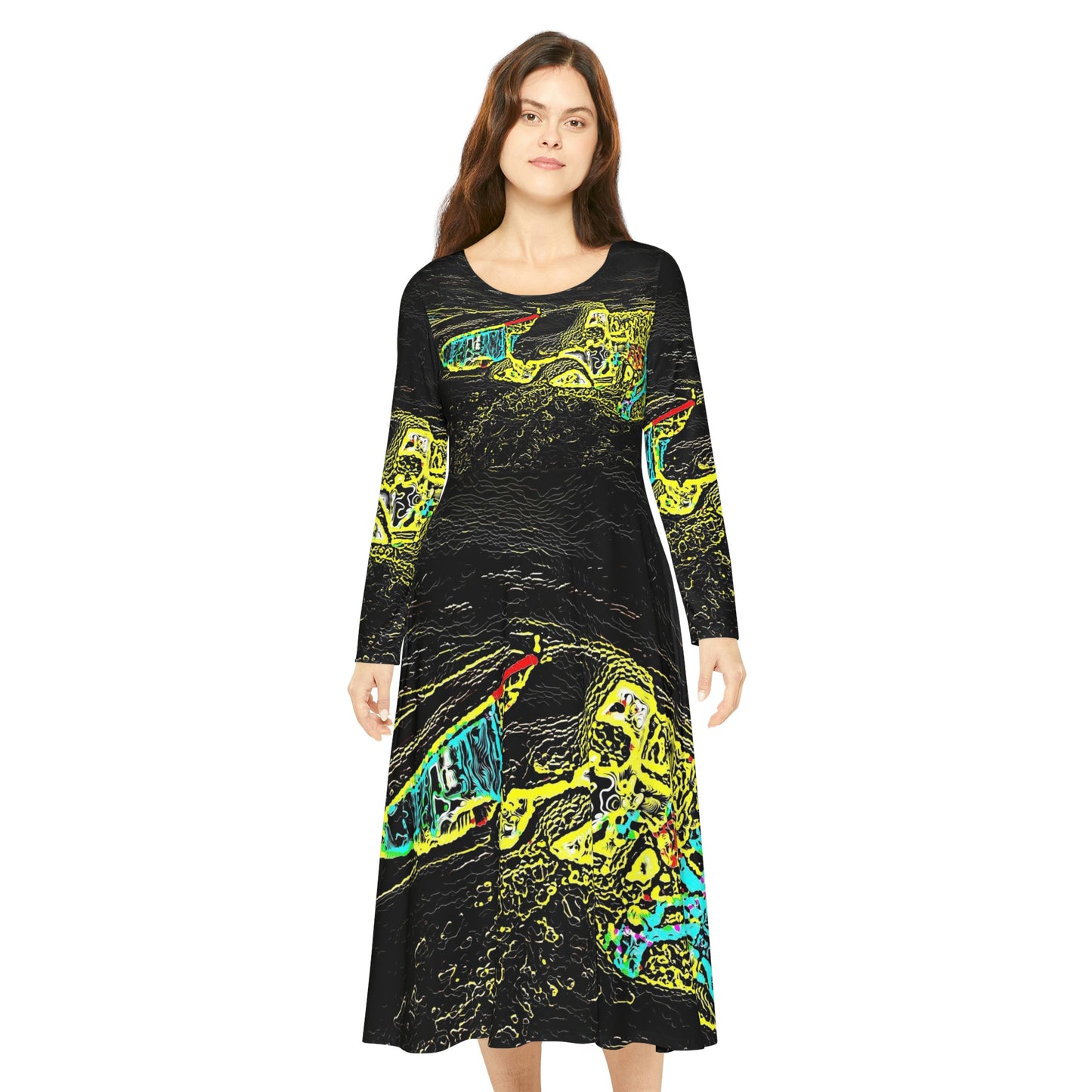 Women's Long Sleeve Dance Dress (AOP) ... "Snow Vehicle In Snow Storm At-Rest" ... Circa 12Mar23 ... Central Idaho ... 18-Hours Rendering Time: Original Works ...