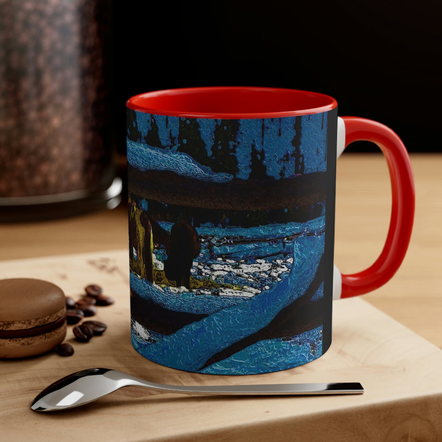 Accent Coffee Mug, 11oz ... A Horse ... A Saddle ...  Foraging Through The Snow ...  An_Asses 'Cry' ... Central Idaho, November 2022 ...  Original Works ...