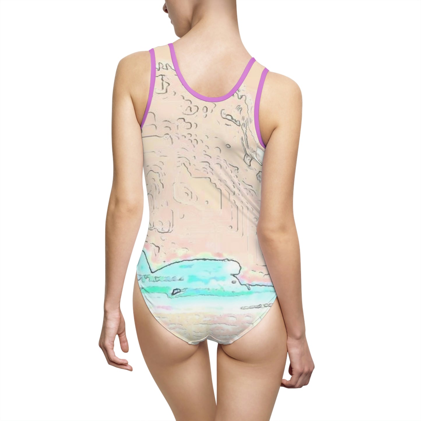 Women's Classic One-Piece Swimsuit ...  Seattle Columbia Cup On Lake Washington ... "Dave Wilcox Heads For The Win" ... Associate Gift-Photo ... Original Works ...