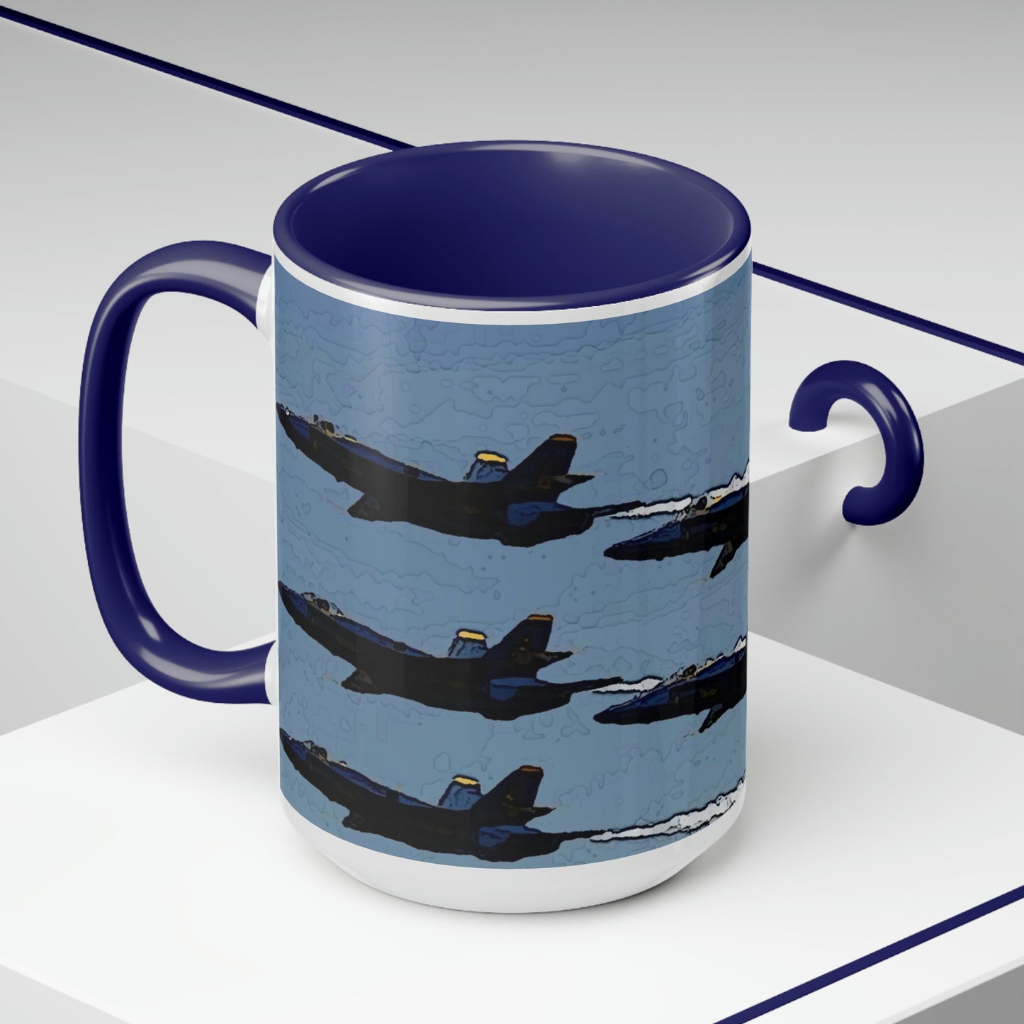 Two-Tone Coffee Mugs, 15oz ... Seattle Seafair ..."Blue Angels Run Over Lake Washington" ... Circa Mid 1980's ... Dr FJ Holt ... Original Works ...