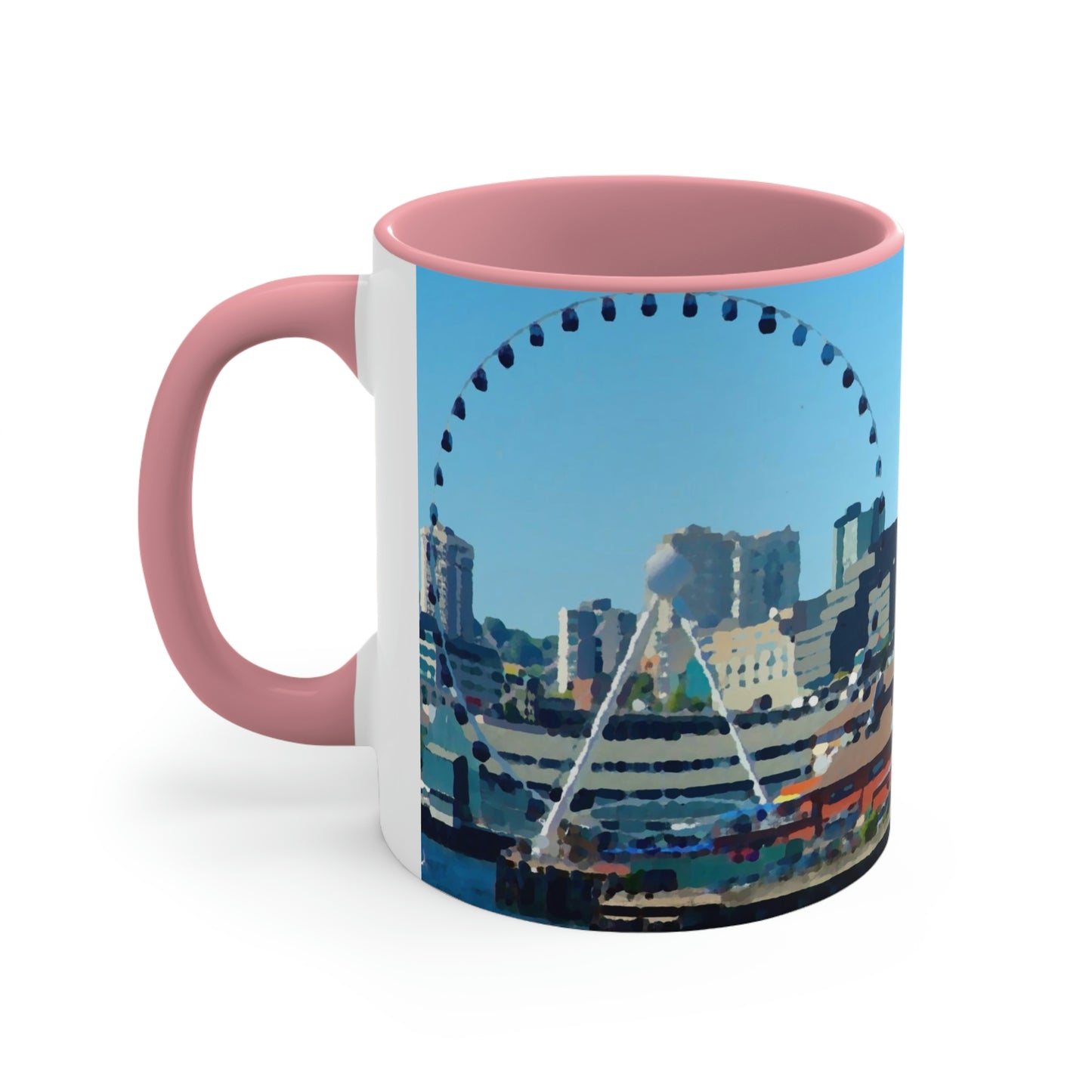 Accent Coffee Mug, 11oz ... That Classic Wheel ... 'Seattle's Wheel' ... & Old Classic Waterside Vendors ...  'Family Archives' ... Original Works ...