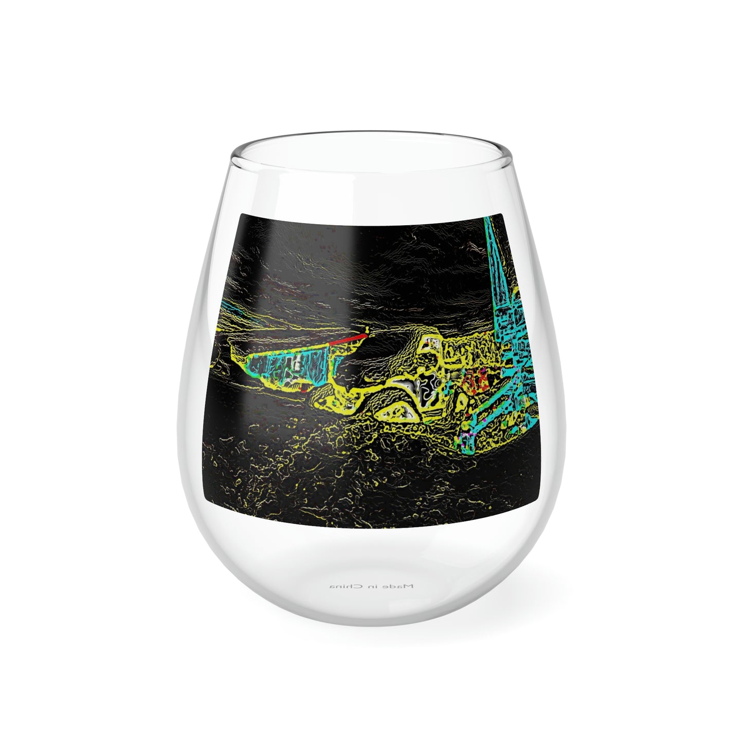 Stemless Wine Glass, 11.75oz ... "Snow Vehicle In Snow Storm At-Rest" ... Circa 12Mar23 ... Central Idaho ... 18-Hours Rendering Time: Original Works ...