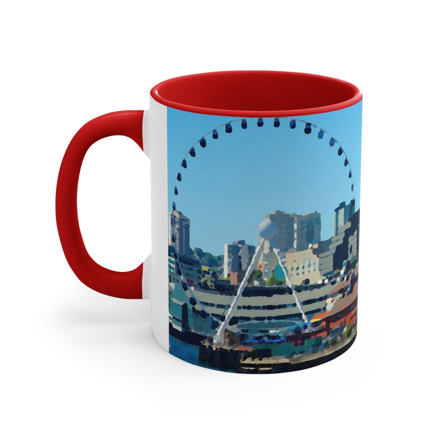 Accent Coffee Mug, 11oz ... That Classic Wheel ... 'Seattle's Wheel' ... & Old Classic Waterside Vendors ...  'Family Archives' ... Original Works ...