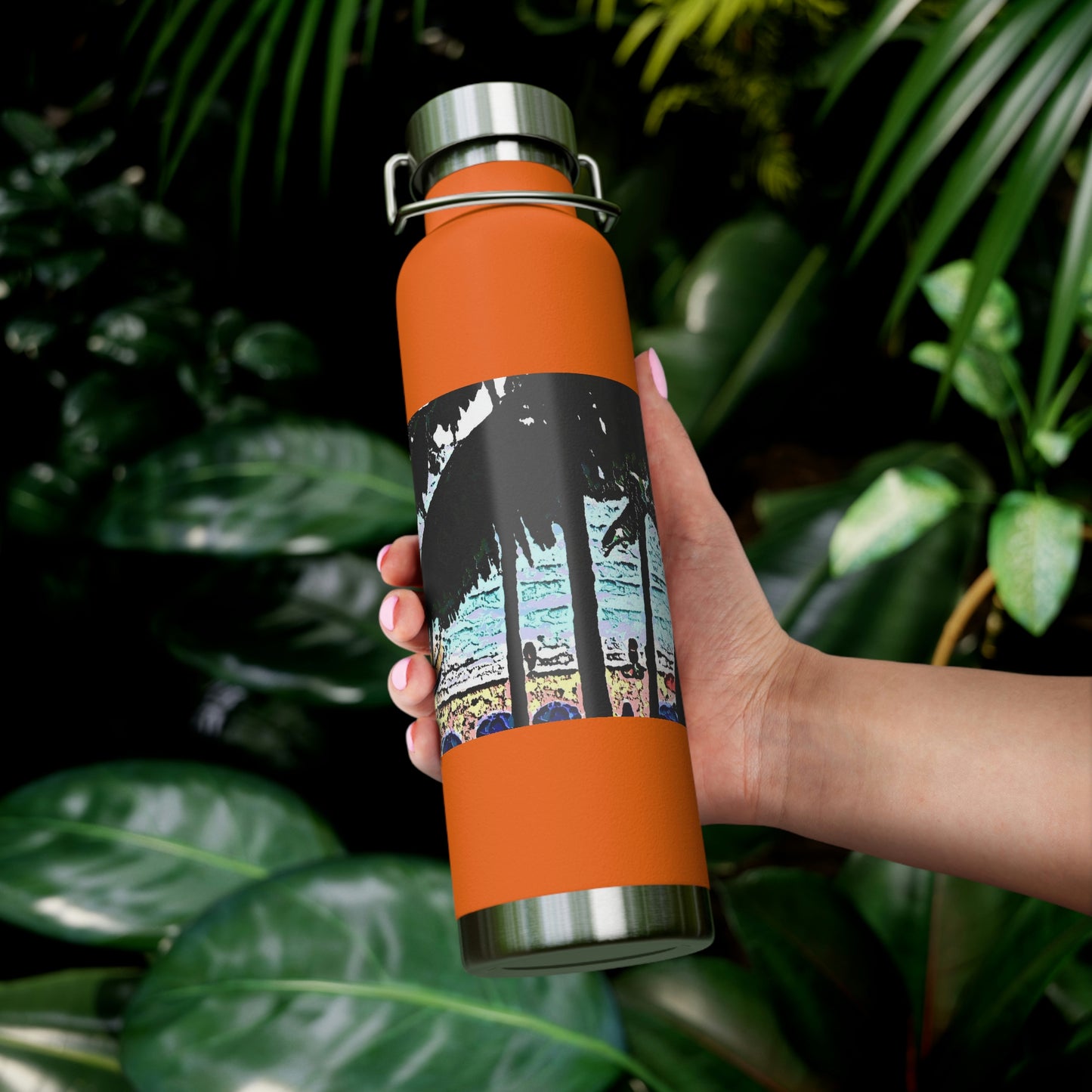 Copper Vacuum Insulated Bottle, 22oz ... "A Beautiful Beach Amongst The Palms" ... The Outrigger Waikiki, Honolulu, Oahu ... Original Works ...