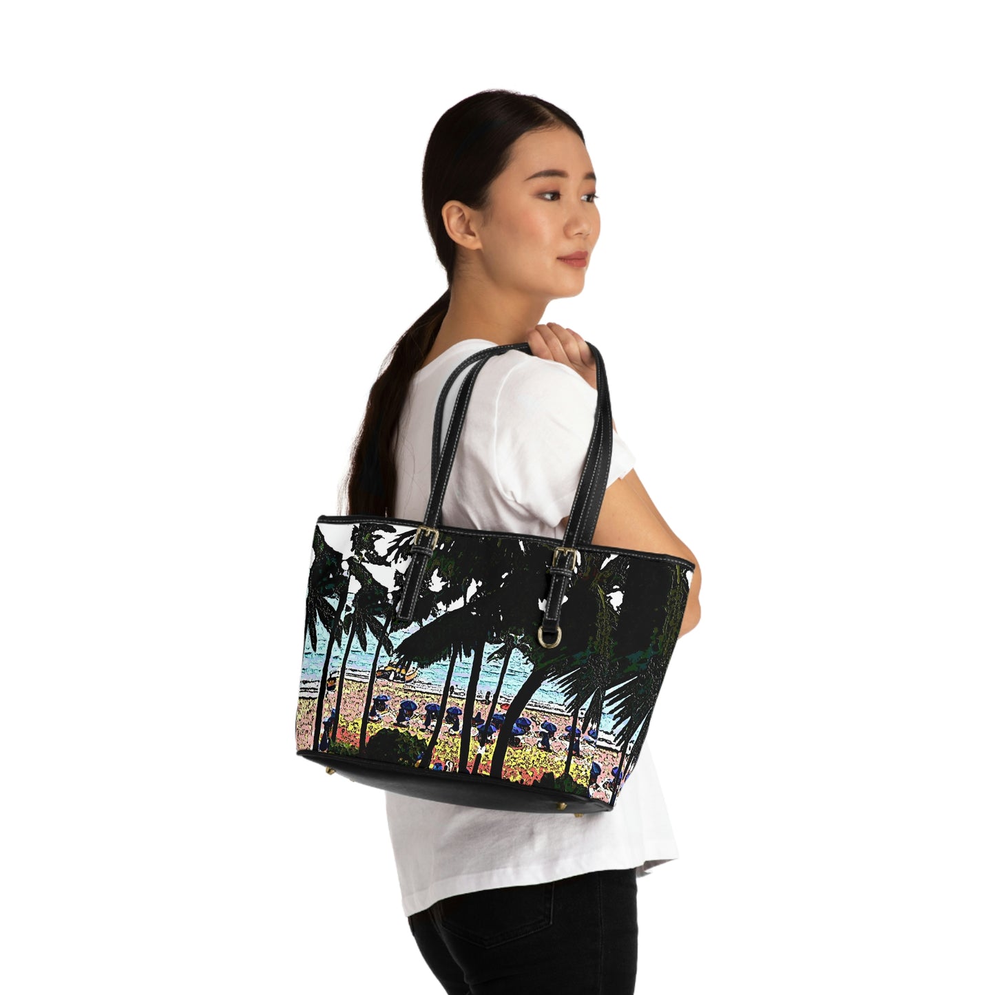 PU Leather Shoulder Bag ... "A Beautiful Beach Amongst The Palms" ... The Outrigger Waikiki, Honolulu, Oahu ... Original Works ...