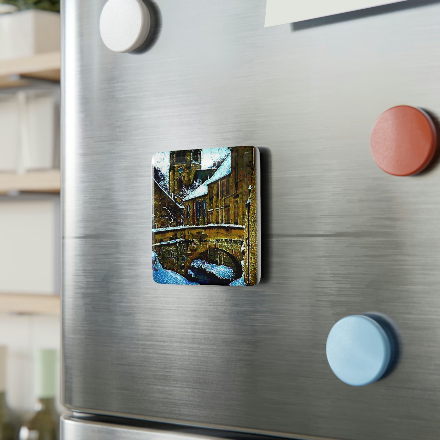 Porcelain Magnet, Square ... Walikng The Streets & Alleys ... 'Strolling The Canals ... '  ... Original Works  ...