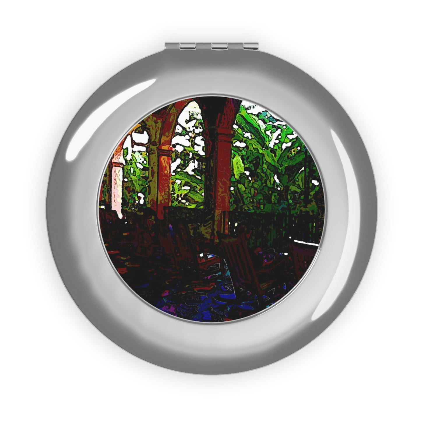 Compact Travel Mirror ...  Lanai & Rocking Chairs At: 'The Pink Palace' ... The Royal Hawai'ian ... Honolulu, HI ... '27Oct2014' ... Original Works ...