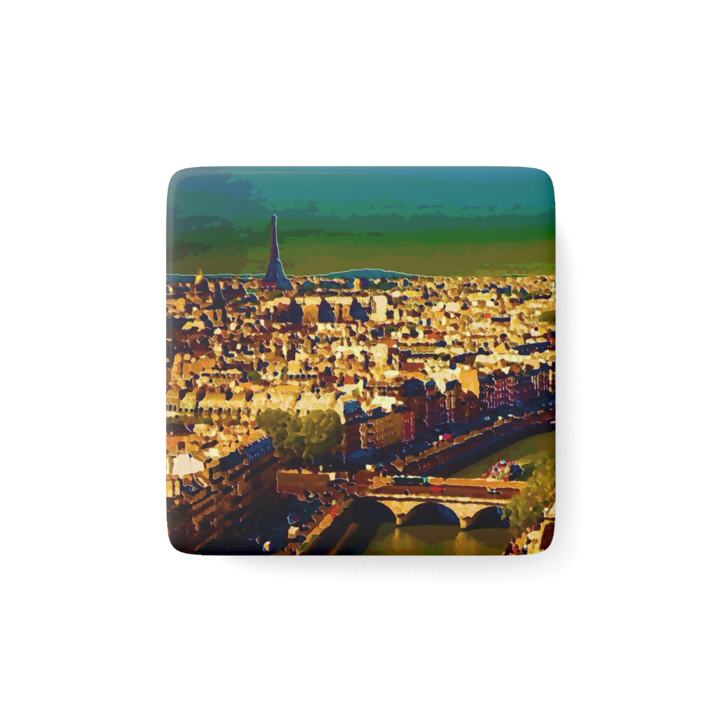 Porcelain Magnet, Square ...  Au Paris ... "Along The River Seine" ... Barbara Joan Bonnel-Holt: 1972 ... Original Works ...