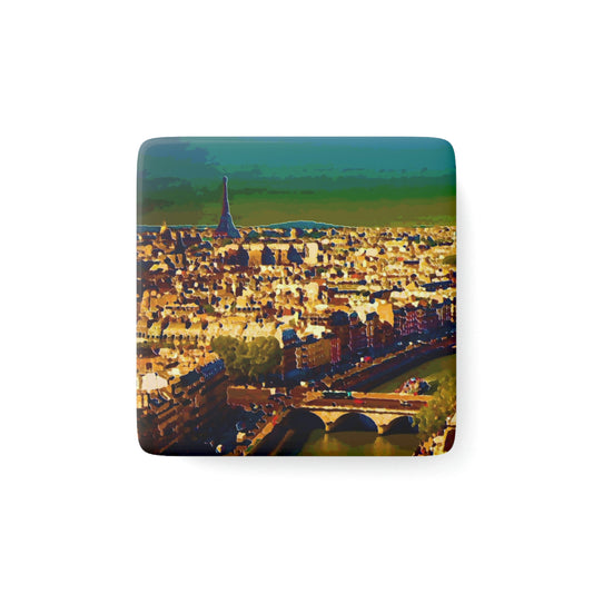 Porcelain Magnet, Square ...  Au Paris ... "Along The River Seine" ... Barbara Joan Bonnel-Holt: 1972 ... Original Works ...