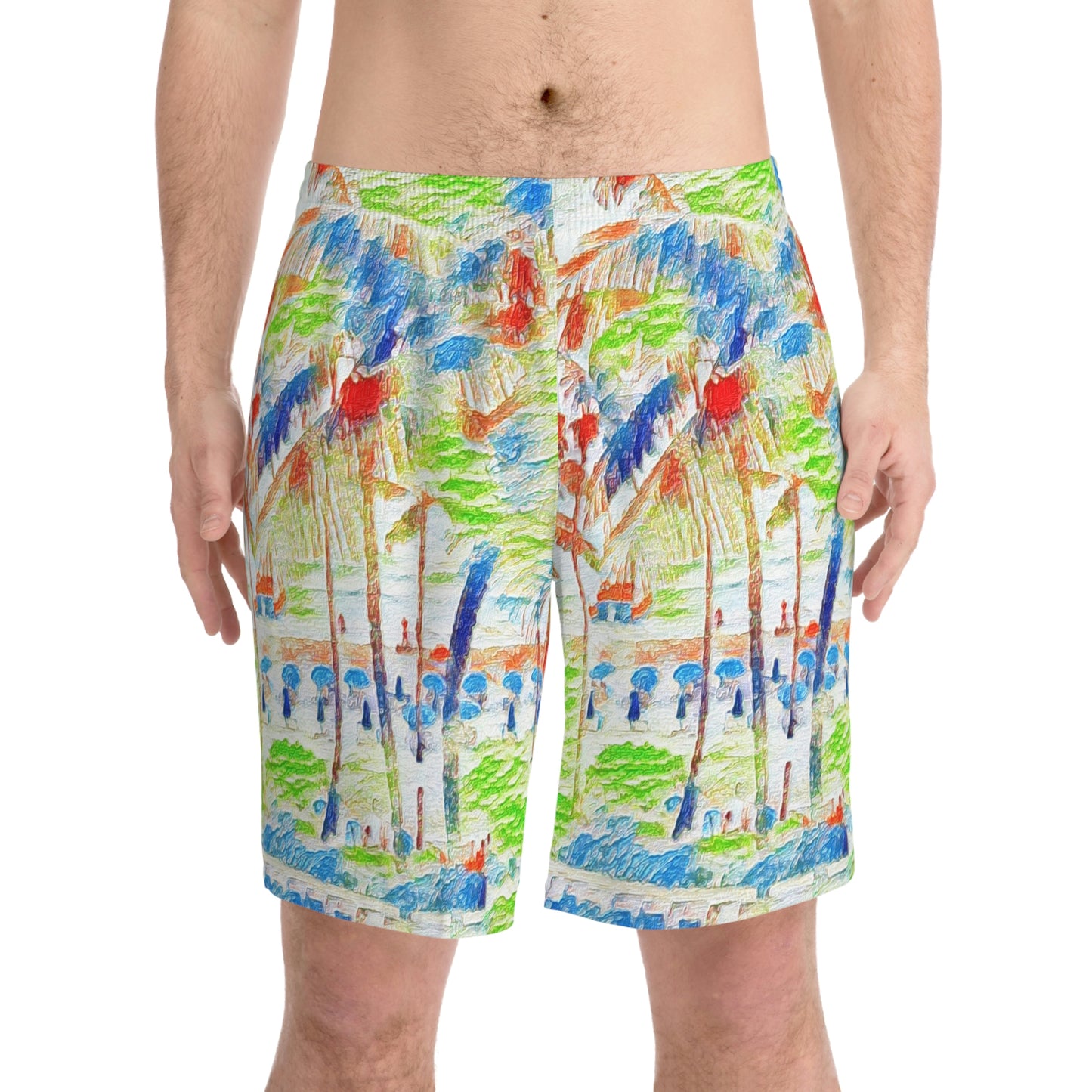 Men's Elastic Beach Shorts (AOP) ... "The Royal Hawai'ian: Waikiki Beach_Beach" ... Honolulu, HI ... October 2014 (Halloween) ... Original Works ...