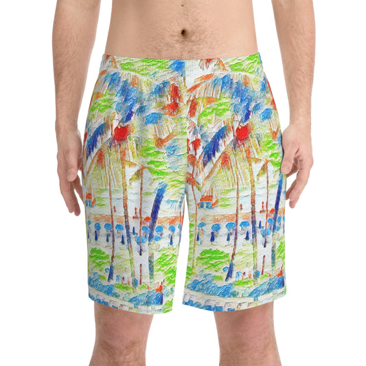 Men's Elastic Beach Shorts (AOP) ... "The Royal Hawai'ian: Waikiki Beach_Beach" ... Honolulu, HI ... October 2014 (Halloween) ... Original Works ...