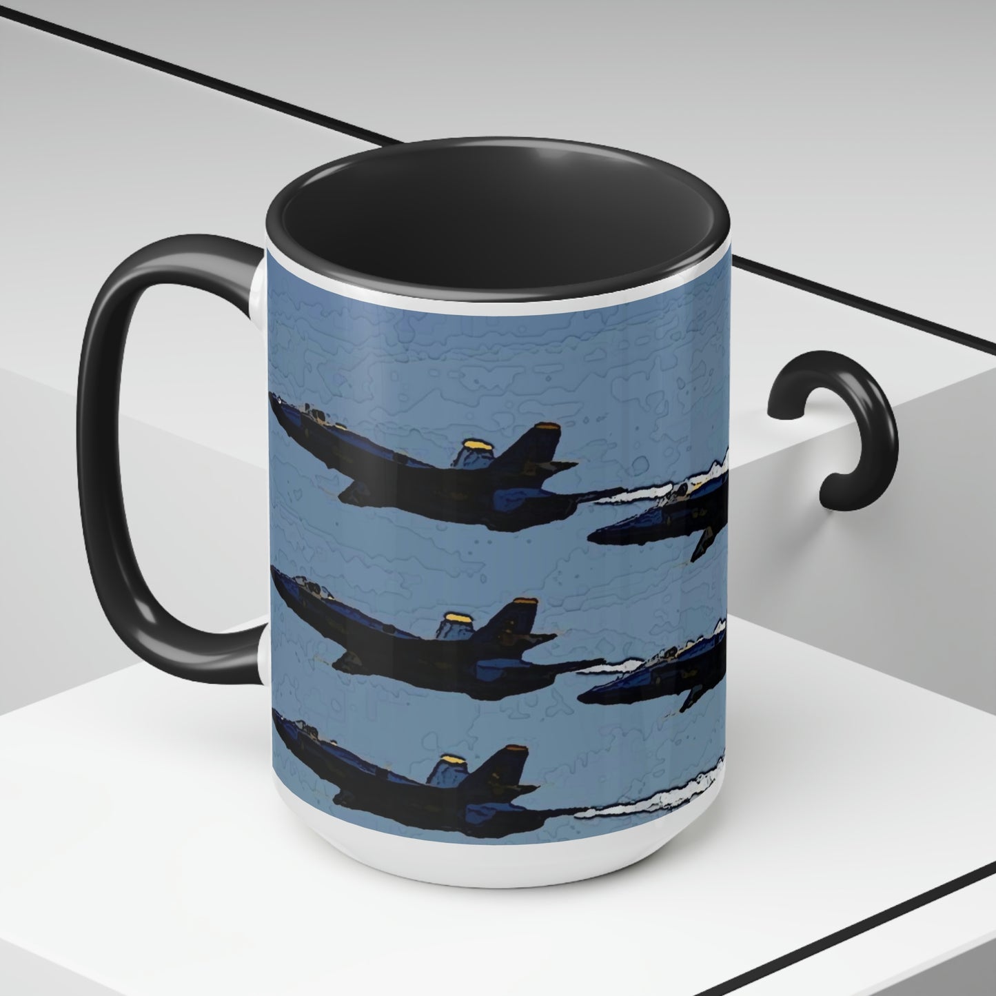 Two-Tone Coffee Mugs, 15oz ... Seattle Seafair ..."Blue Angels Run Over Lake Washington" ... Circa Mid 1980's ... Dr FJ Holt ... Original Works ...