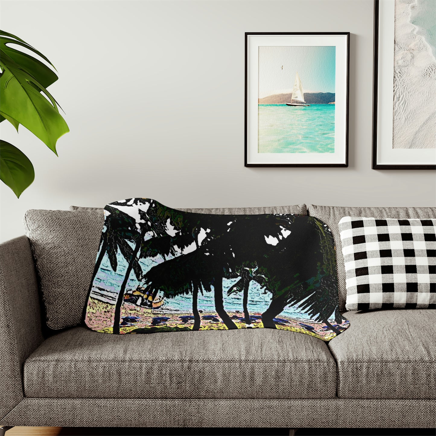 Sherpa Blanket, Two Colors ... "A Beautiful Beach Amongst The Palms" ... The Outrigger Waikiki, Honolulu, Oahu ... Original Works ...