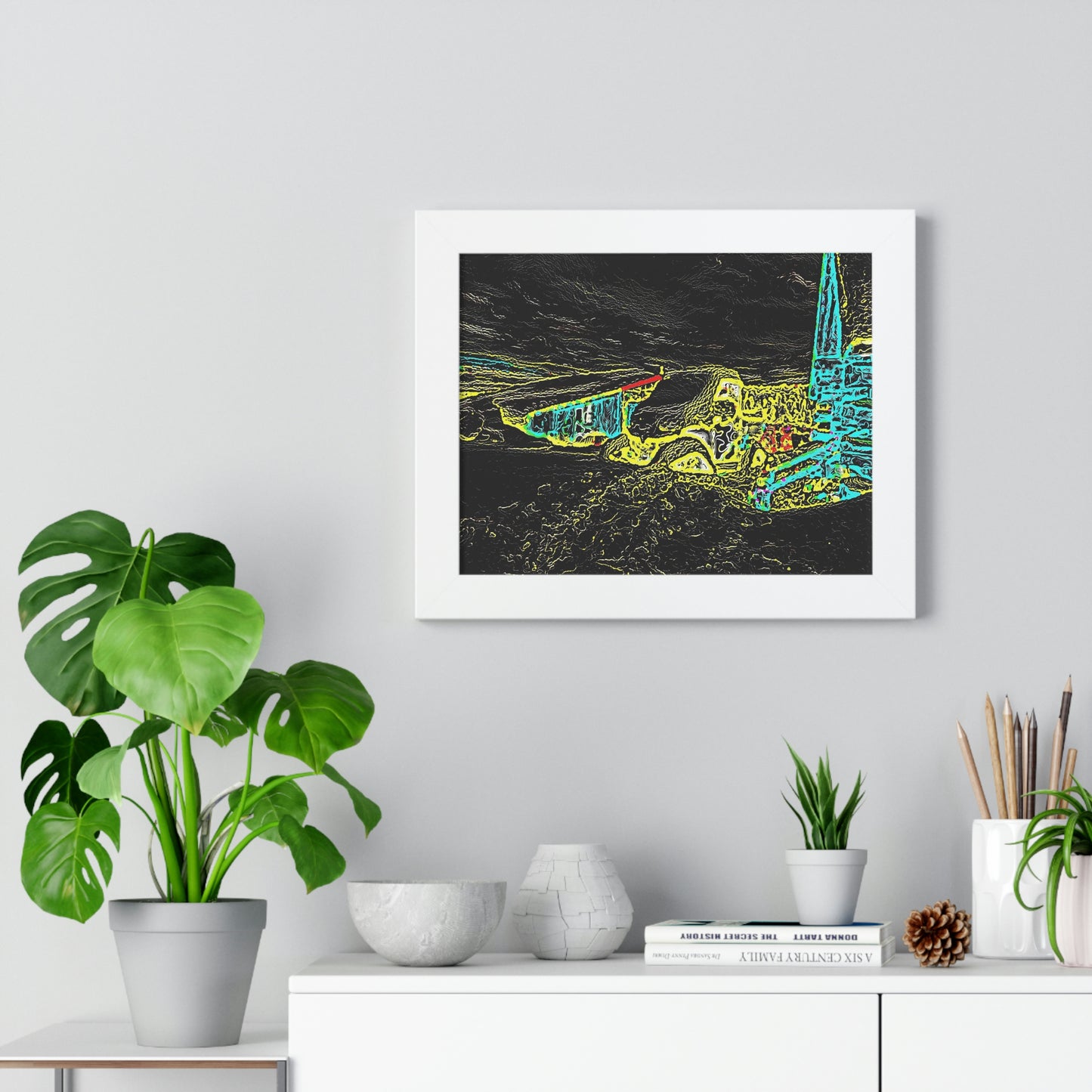 Framed Horizontal Poster ... "Snow Vehicle In Snow Storm At-Rest" ... Circa 12Mar23 ... Central Idaho ... 18-Hours Rendering Time: Original Works ...