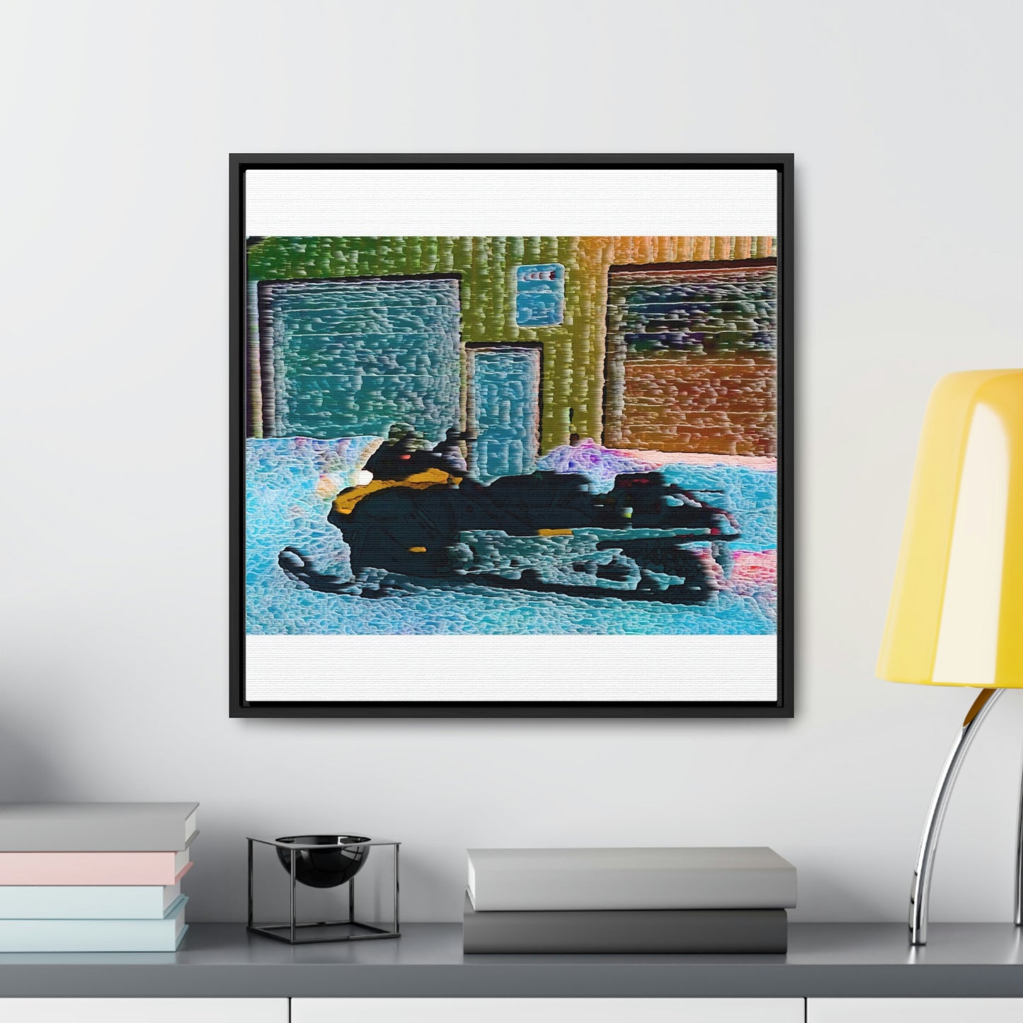 Gallery Canvas Wraps, Square Frame ... Snowmobile & Impressionalism ... 'Collecting Mail & Packages' .... Dixie, Idaho, USA ... Original Works: 10 Hours Rendering Time ...