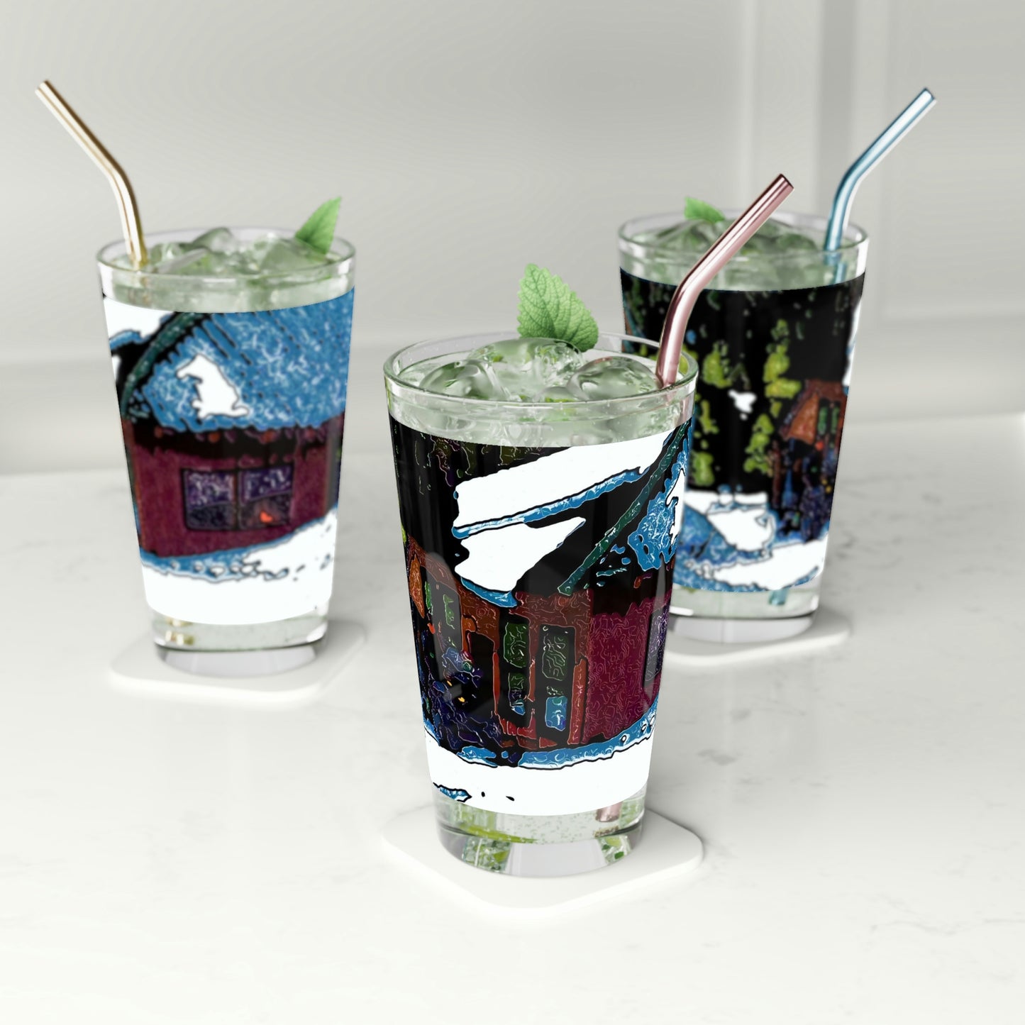 Pint Glass, 16oz ... "A Rider Passeth-Through-It" ... Colors Galore & A Bit Of Impressionism ... Original Works. Winter 2021. Central Idaho. Rendering Time: 12 Hours ...