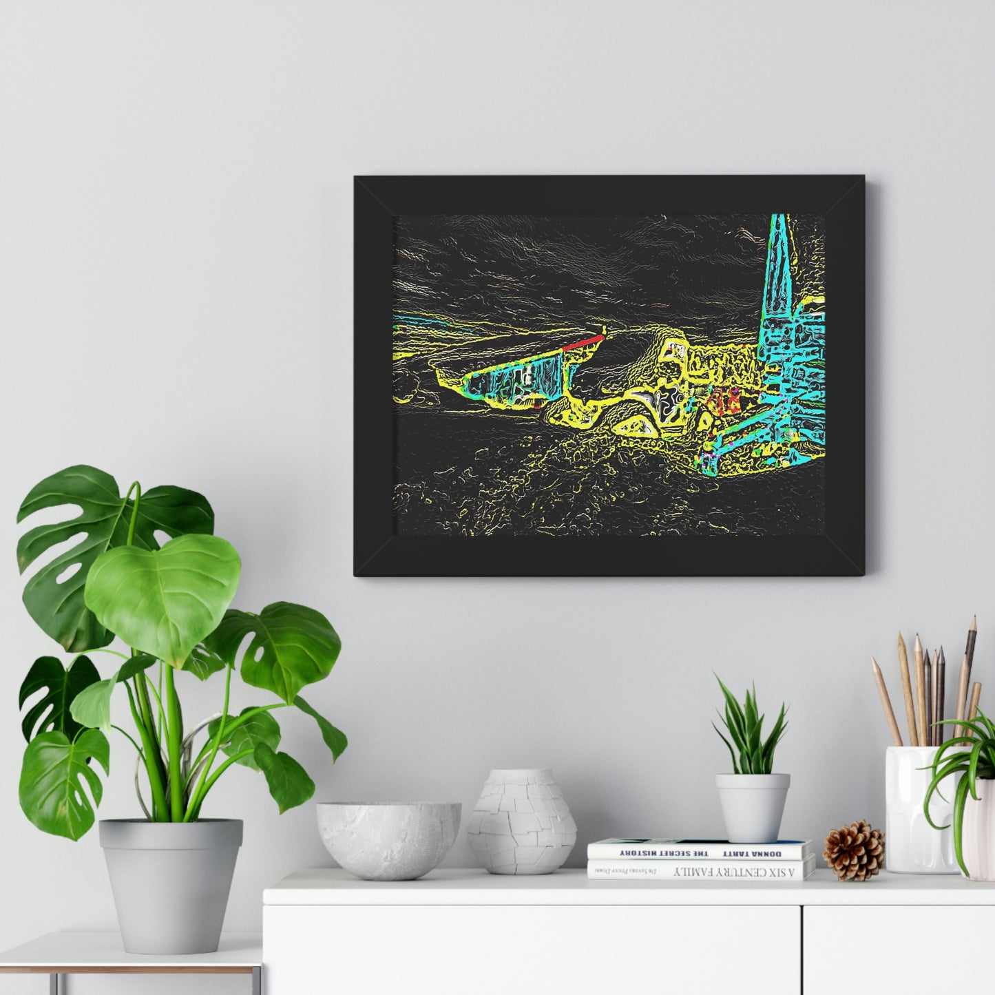 Framed Horizontal Poster ... "Snow Vehicle In Snow Storm At-Rest" ... Circa 12Mar23 ... Central Idaho ... 18-Hours Rendering Time: Original Works ...