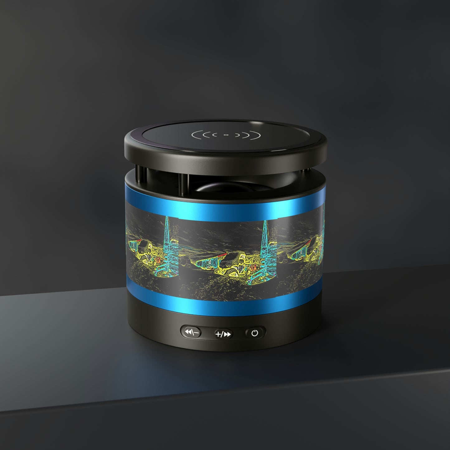 Metal Bluetooth Speaker and Wireless Charging Pad ... "Snow Vehicle In Snow Storm At-Rest" ... Circa 12Mar23 ... Central Idaho ... 18-Hours Rendering Time: Original Works ...