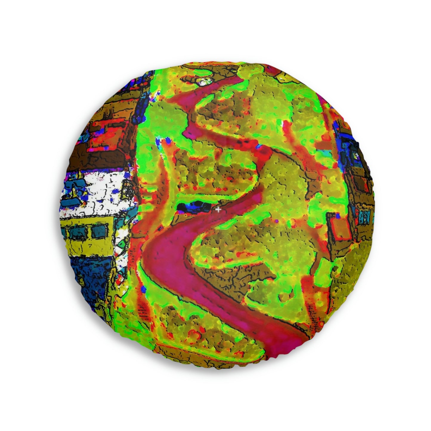Tufted Floor Pillow, Round ... A Crazy Street ... 'Eight Winding Curve-Switchbacks' ... "Lombard Street, San Francisco, CA' ... Family Archives: 1970's ... Original Works ...