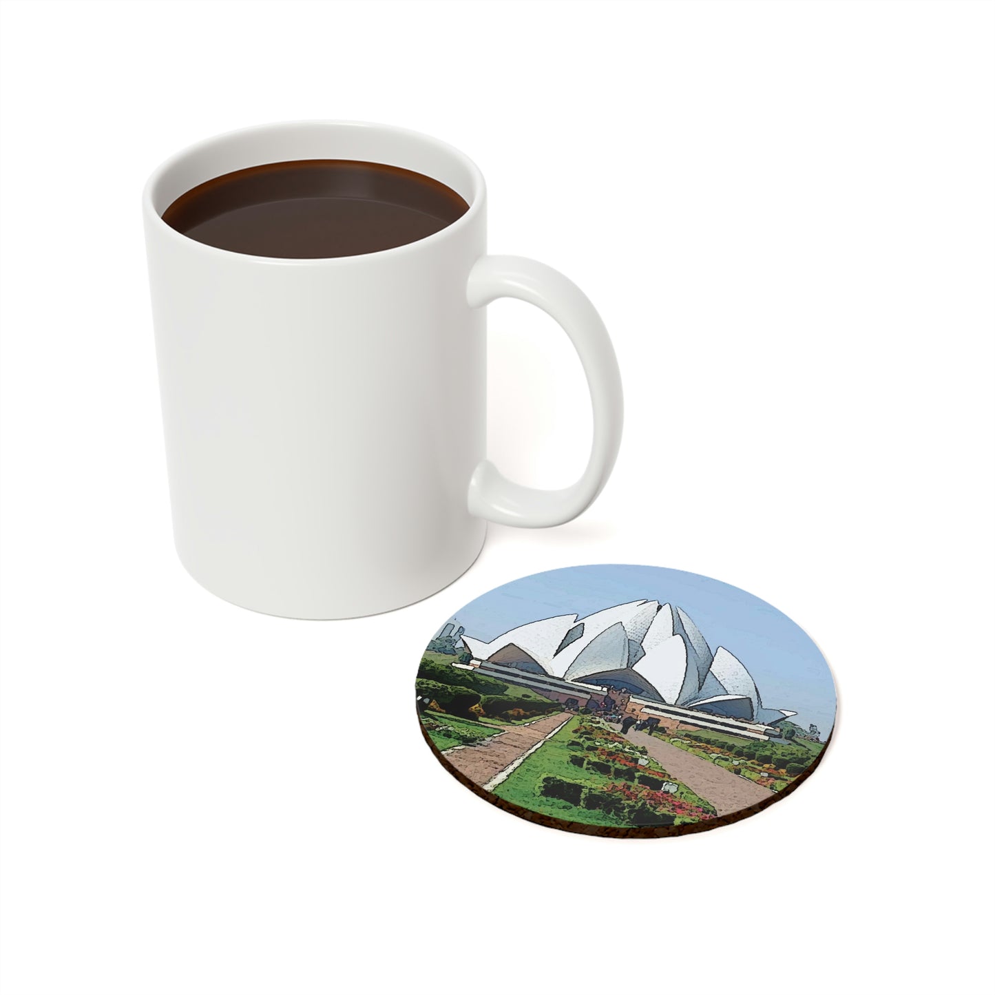 Cork Back Coaster ... 'Bahai'i House-Of-Worship' ... "Lotus Temple: Delhi, India, 2008" ... Original Works ...