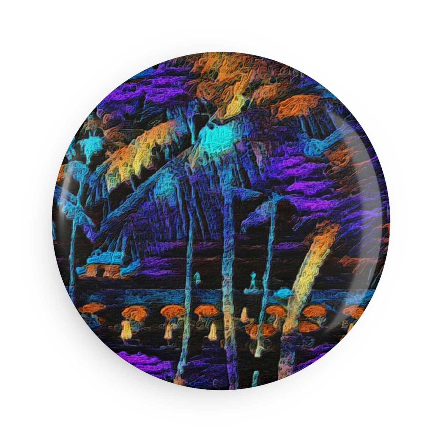 Button Magnet, Round (1 & 10 pcs) ... "The Royal Hawai'ian: Waikiki Beach_Beach" ... Honolulu, HI ... October 2014 (Halloween) ... Original Works ...