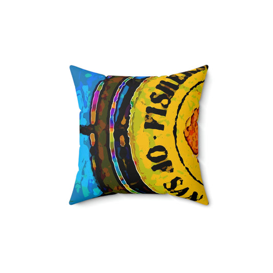 Spun Polyester Square Pillow ... "No.9 Fishermen's Grotto - Fishermen's Wharf, SF, California" ... Family Archives: 1970's ... Original Works ...