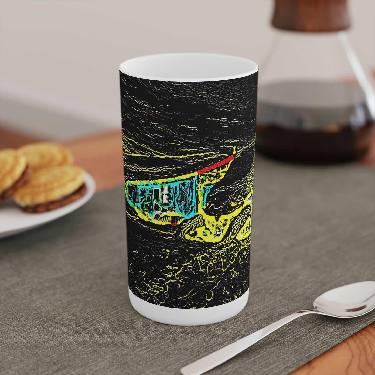 Conical Coffee Mugs (3oz, 8oz, 12oz) ... "Snow Vehicle In Snow Storm At-Rest" ... Circa 12Mar23 ... Central Idaho ... 18-Hours Rendering Time: Original Works ...