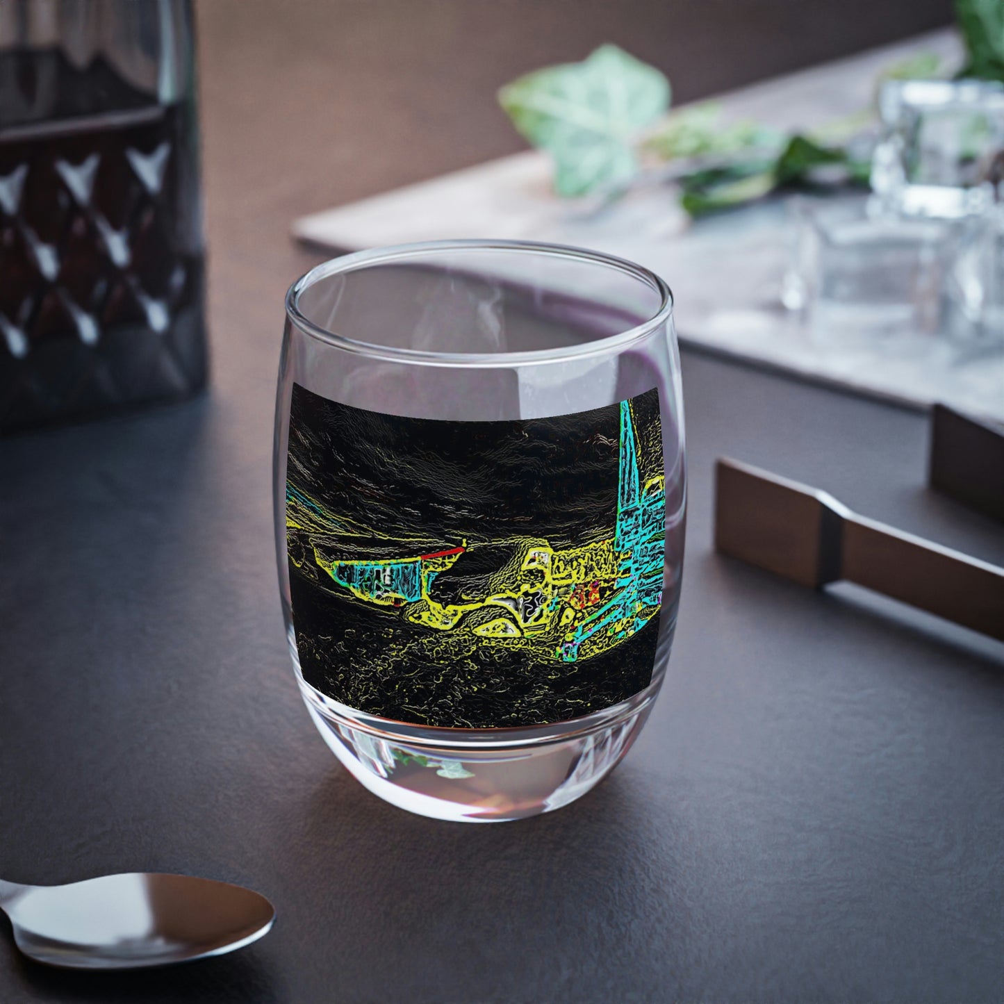 Whiskey Glass ... "Snow Vehicle In Snow Storm At-Rest" ... Circa 12Mar23 ... Central Idaho ... 18-Hours Rendering Time: Original Works ...