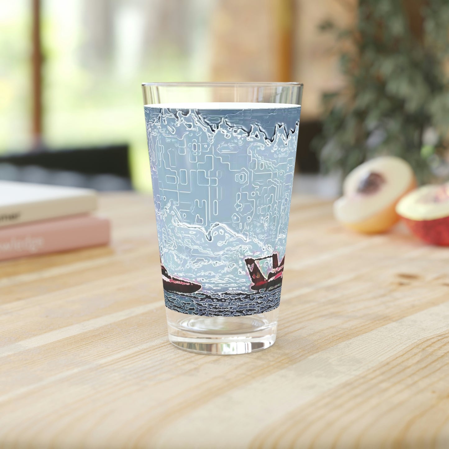 Pint Glass, 16oz ... Seattle Columbia Cup On Lake Washington ... "Dave Wilcox Heads For The Win" ... Associate Gift-Photo ... Original Works ...