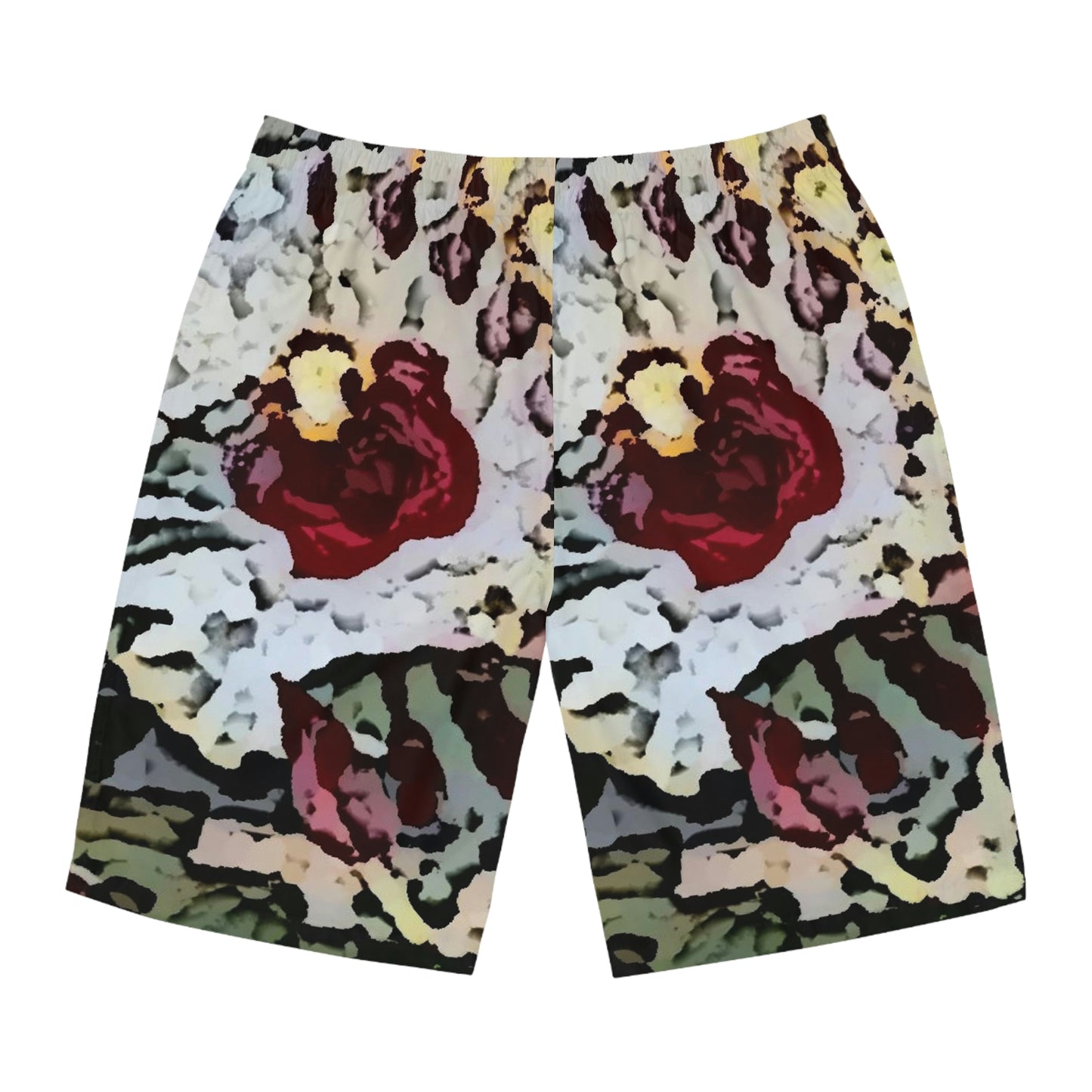 Men's Board Shorts (AOP) ... "A Friendly Flower" ... Pointsettia 'Pointing' ... Original Works ... (Supplied Photograph) ...
