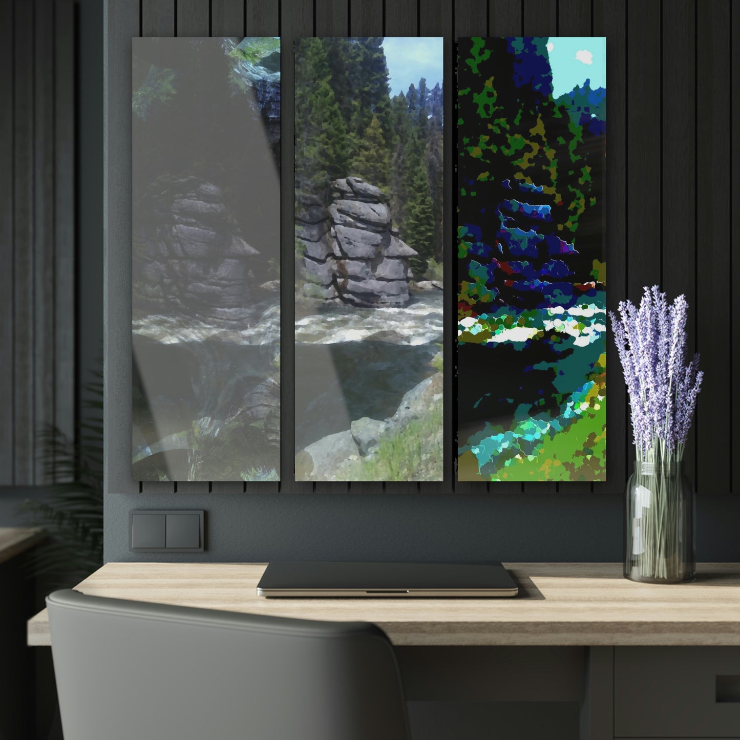 Acrylic Prints (Triptych) ...  "I Am Innocent" ... Tricky-Dick Immortalized ... Nixon Rock: Along The River ... Central Idaho, Summer 2020 ... Original Works ...