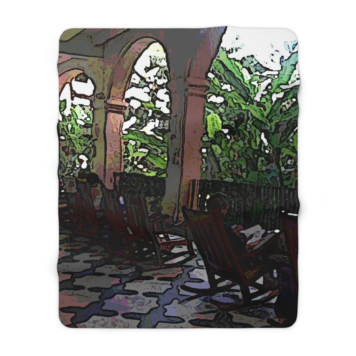 Sherpa Fleece Blanket ... Lanai & Rocking Chairs At: 'The Pink Palace' ... The Royal Hawai'ian ... Honolulu, HI ... '27Oct2014' ... Original Works ...